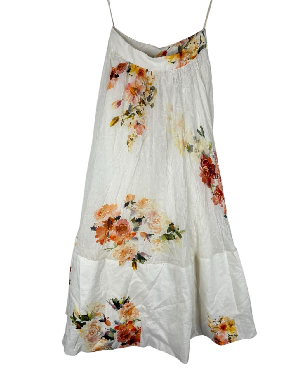 Hemant And Nandita Floral Midi Skirt Linen Blend Boho Hippie Vacation Party XXS